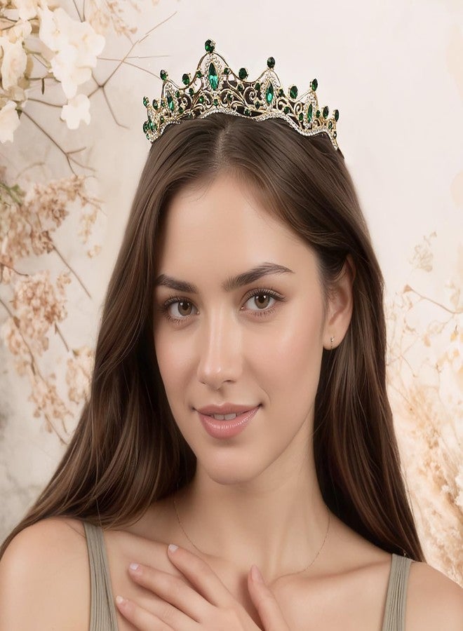 Rannyrena Crystal Wedding Tiaras and Crowns for Women Sparkling Rhinestone Bridal Queen Crown Princess Headpiece Hair Accessories for Birthday Pageant Party Prom (Gold-green) - Image 5